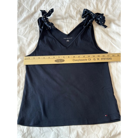 Tommy Hilfiger Women Navy Blue V Neck Tank Top Star Tie Shoulder Size L July 4th - Picture 2 of 6
